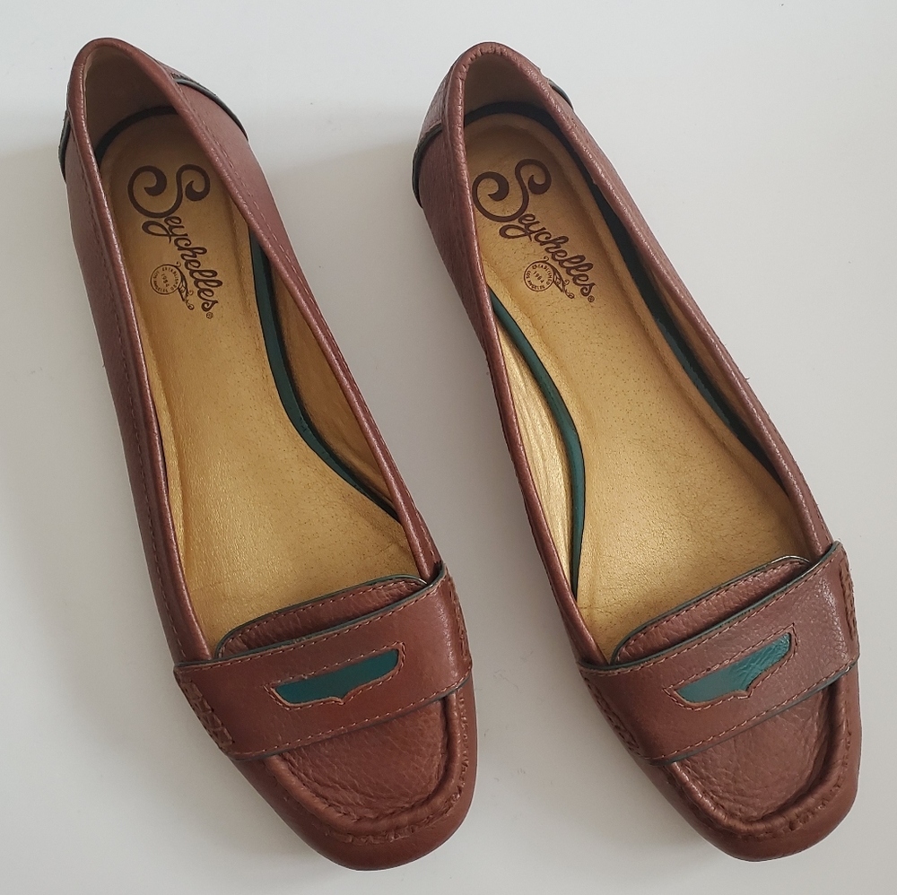 Seychelles leather loafers Brown teal flats shoes
